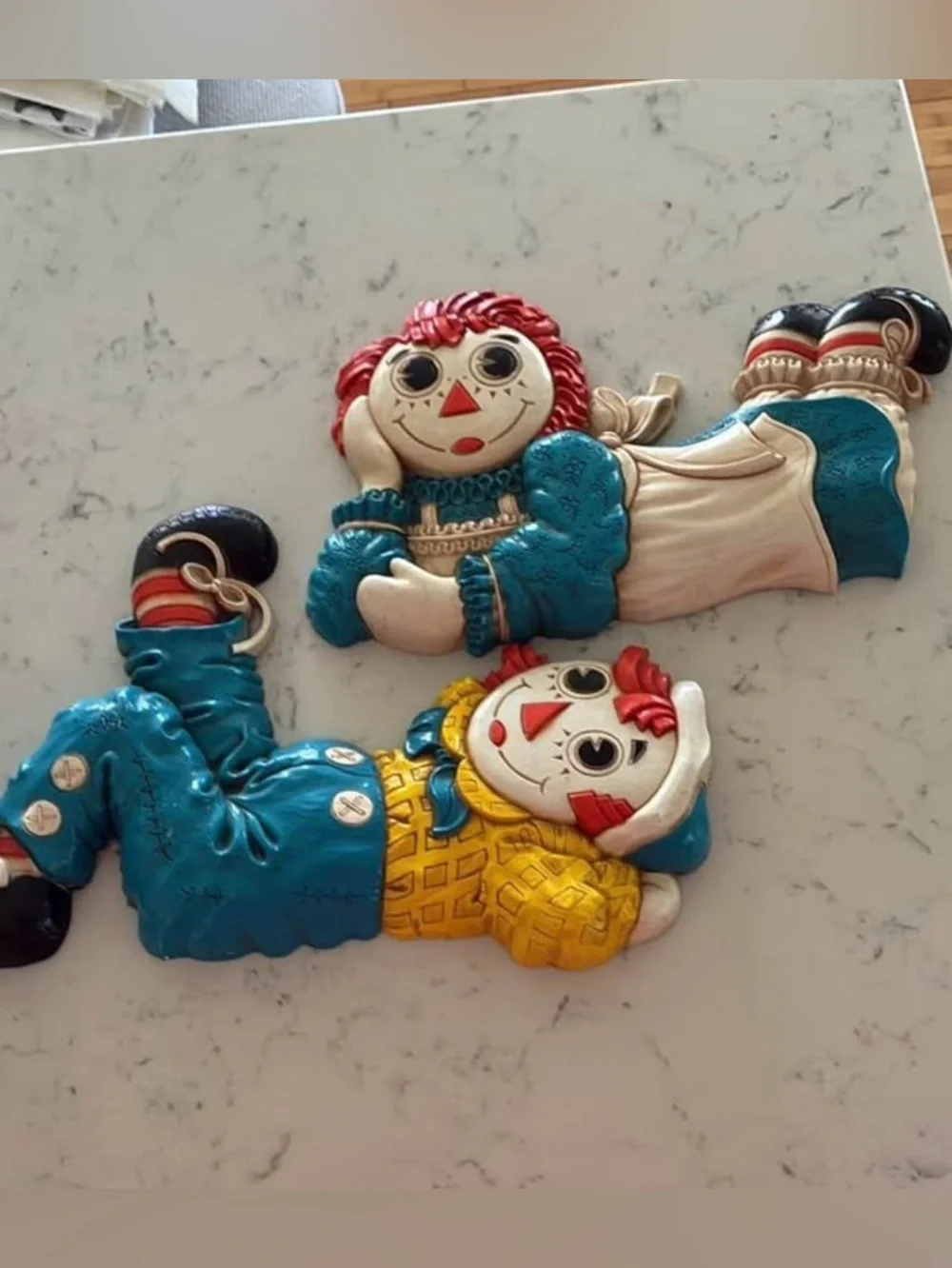 MCM Raggedy Anne & Andy Plastic Wall Decor Vintage 1977